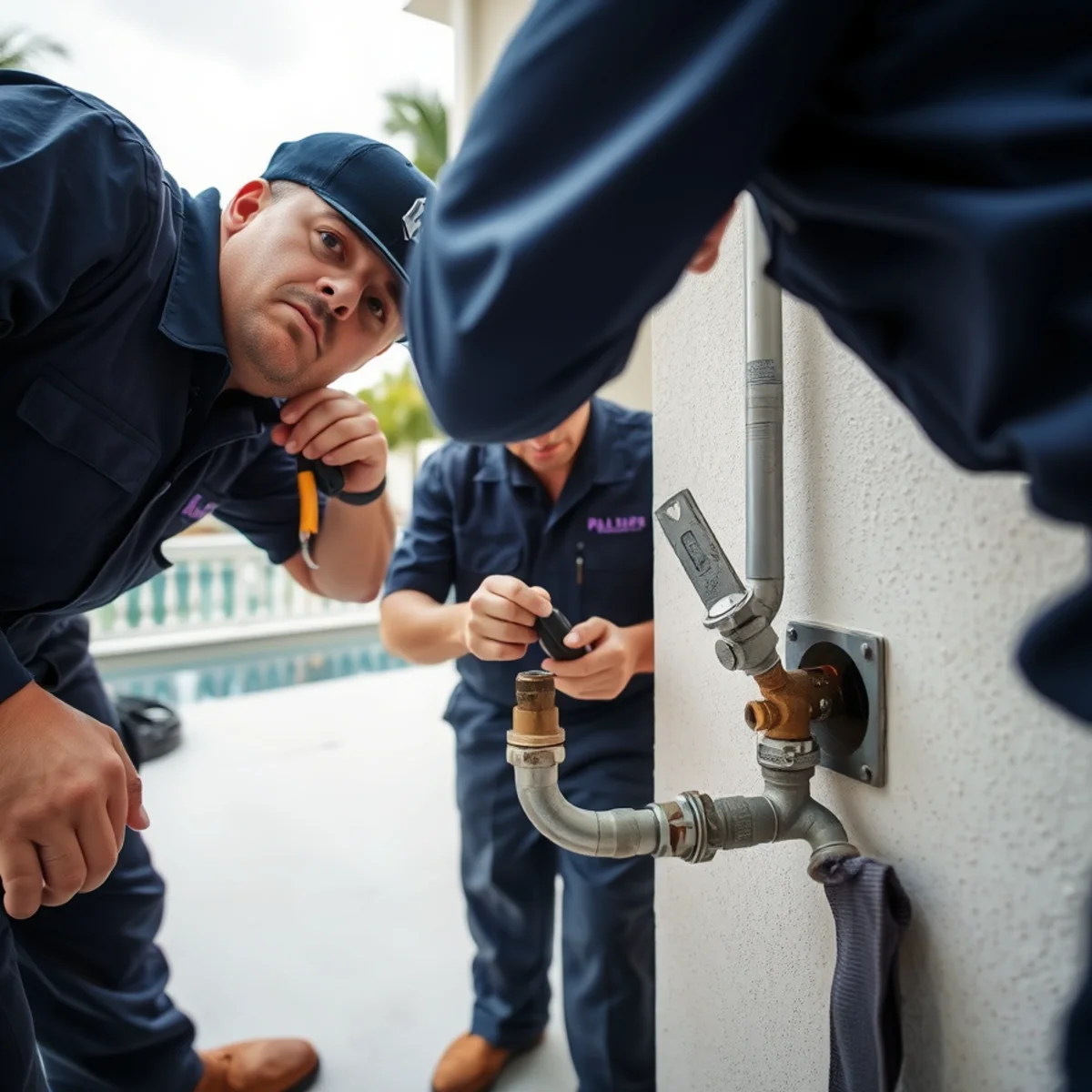 BH Plumbing & Drain Service technician preparing plumbing service at a Golden Beach, Florida property