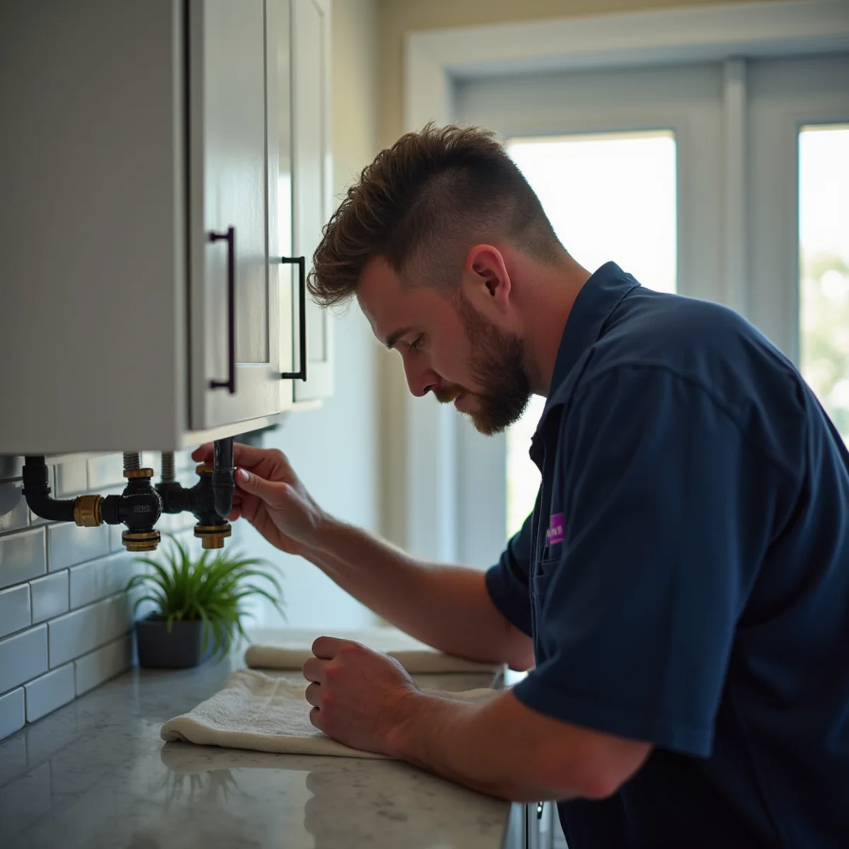 BH Plumbing & Drain Service technician preparing plumbing service at a Kendall, Florida property