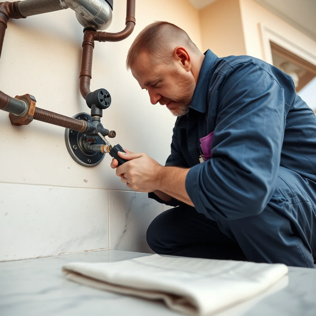 BH Plumbing & Drain Service technician preparing plumbing service at a Richmond Heights, Florida property