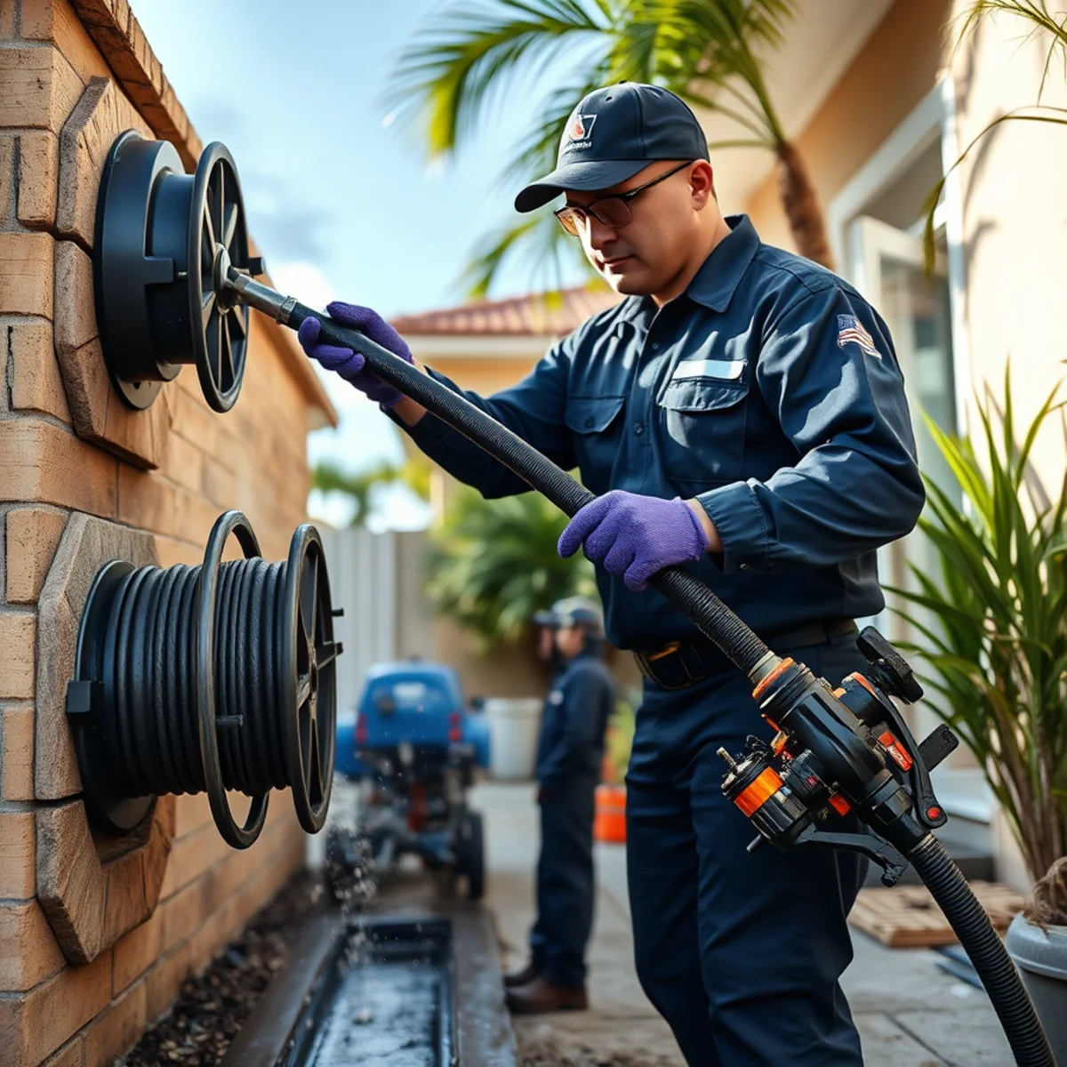 Professional hydro jetting equipment in a BH Plumbing & Drain Service service van in Miami