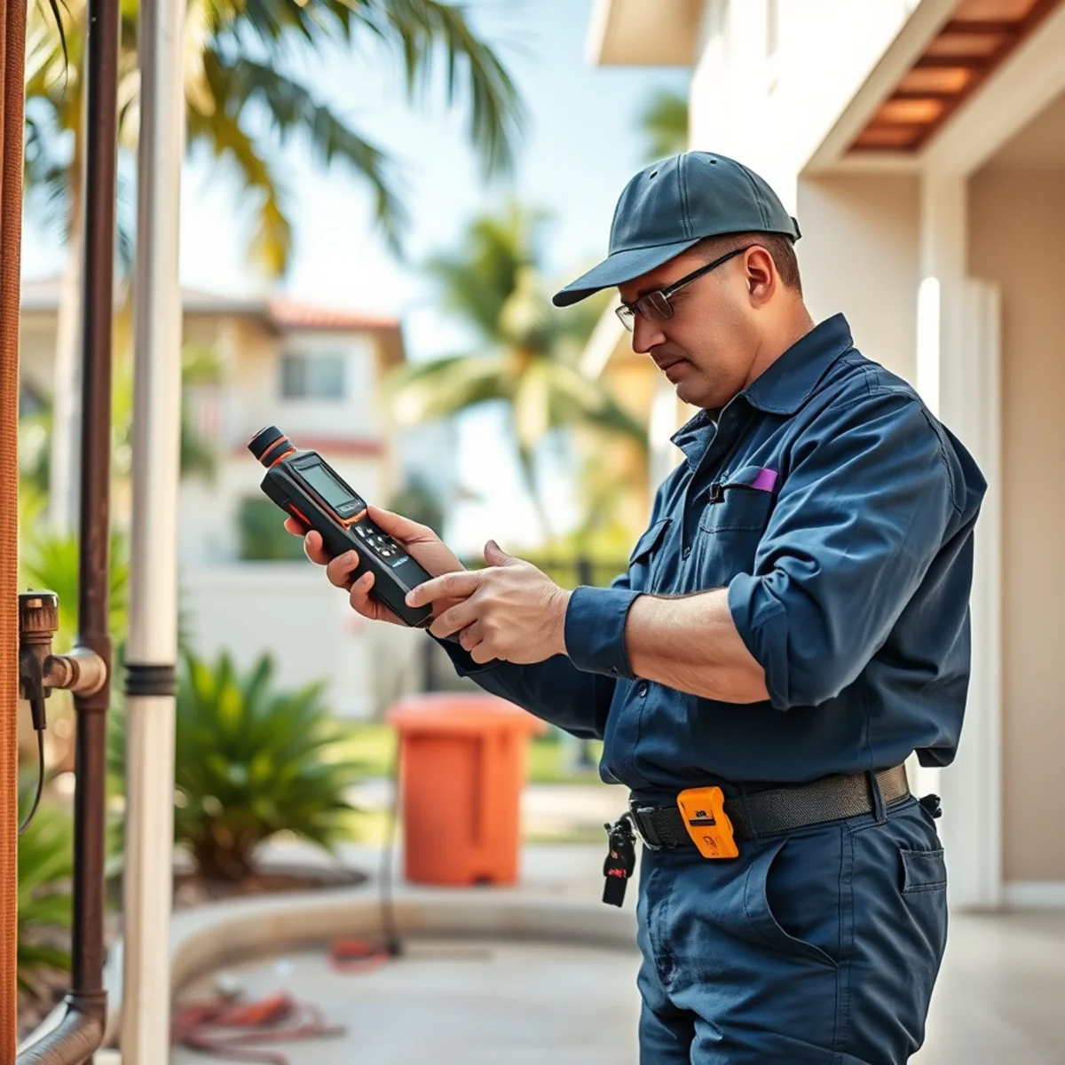 BH Plumbing & Drain Service technician tracing a hidden plumbing leak in a Miami utility room