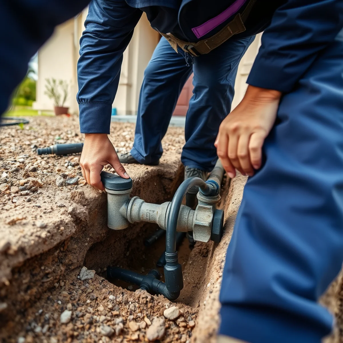 Sewer Line Repair service in progress at a Miami, Florida property