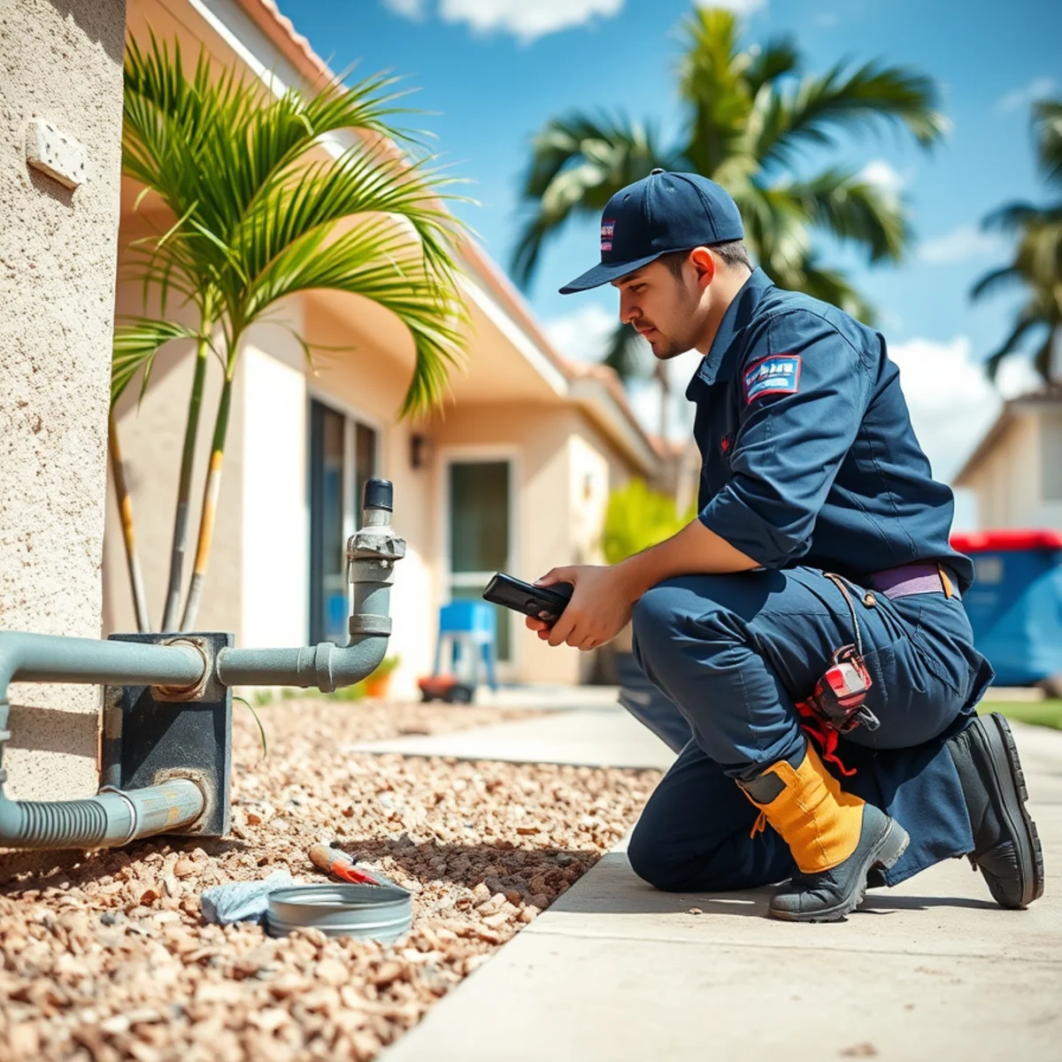 BH Plumbing & Drain Service technician evaluating a Miami water line